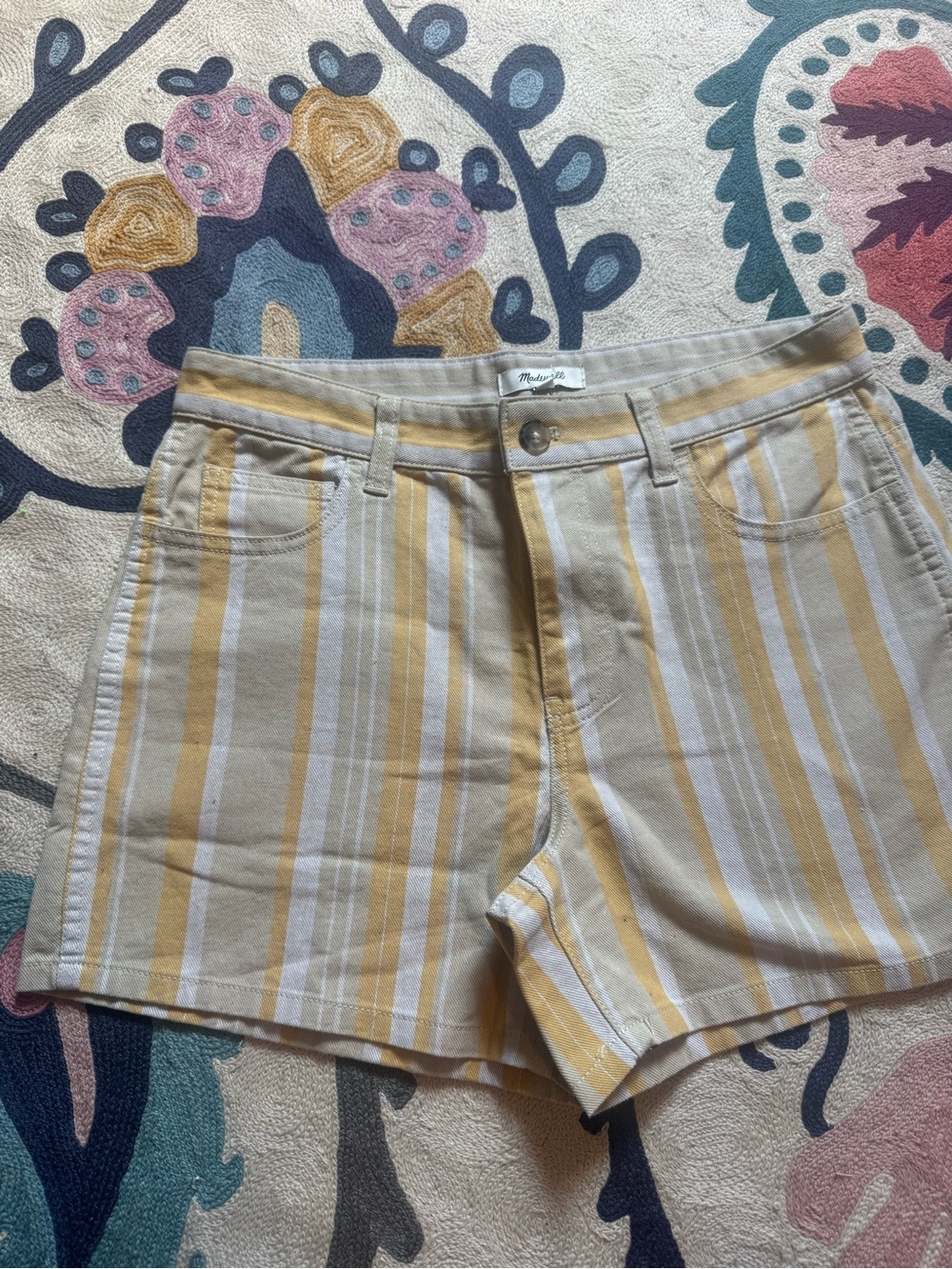 Madewell Women's Yellow Stripe High-Rise Shorts